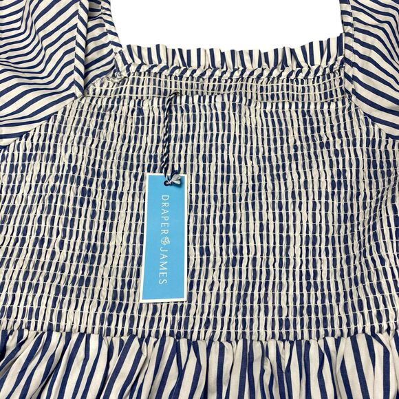 Draper James | Cam Smocked Dress in Blue White Shirting Stripe Sz 2X MSRP: $95 - Picture 13 of 16